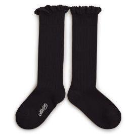 Joséphine Lace-Trim Ribbed Knee-high Socks | Noir De Charbon