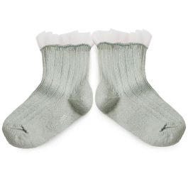 Margaux Tulle Frill Ribbed Ankle Socks | Aigue Marine
