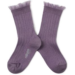 Alizée Glitter Ribbed Crew Socks with Tulle Trim | Glycine Du Japon