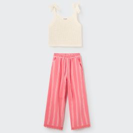 Anaisk Ivory Tricot Top & Bellak Pink Striped Ruffle Pants