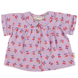 Peter Pan Collar Shirt | Purple & White Checkered W/ Cherries