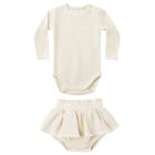 Waffle Long Sleeve Bodysuit & Skirted Bloomer Natural