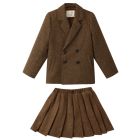 Double Breasted Blazer & Pleated Mini Skirt Rustic Plaid