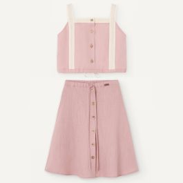 Top W/ Straps & Half Cape Midi Length Skirt | Pink Linen