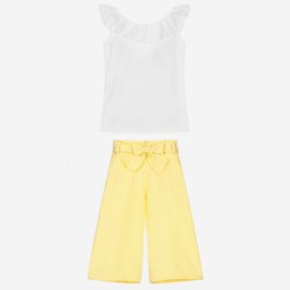 Yellow Trousers & White Back Bow Tank Top