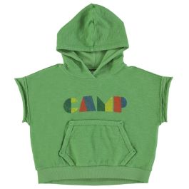 Sleeveless Hooded Sweatshirt | Green W/ Multicolor "camp" Print