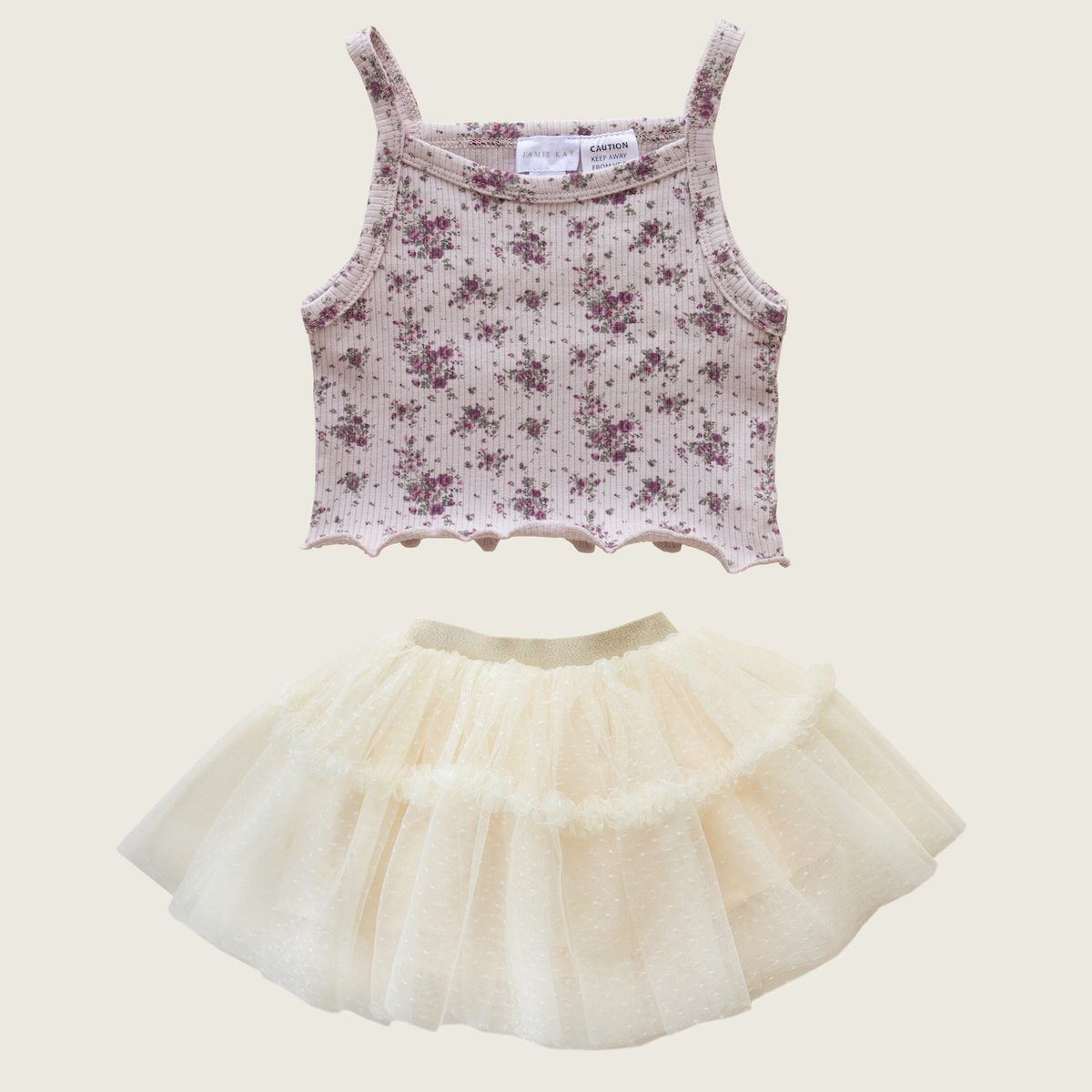 Bebe Singlet Lilian Floral & Margot Tulle Skirt Off White