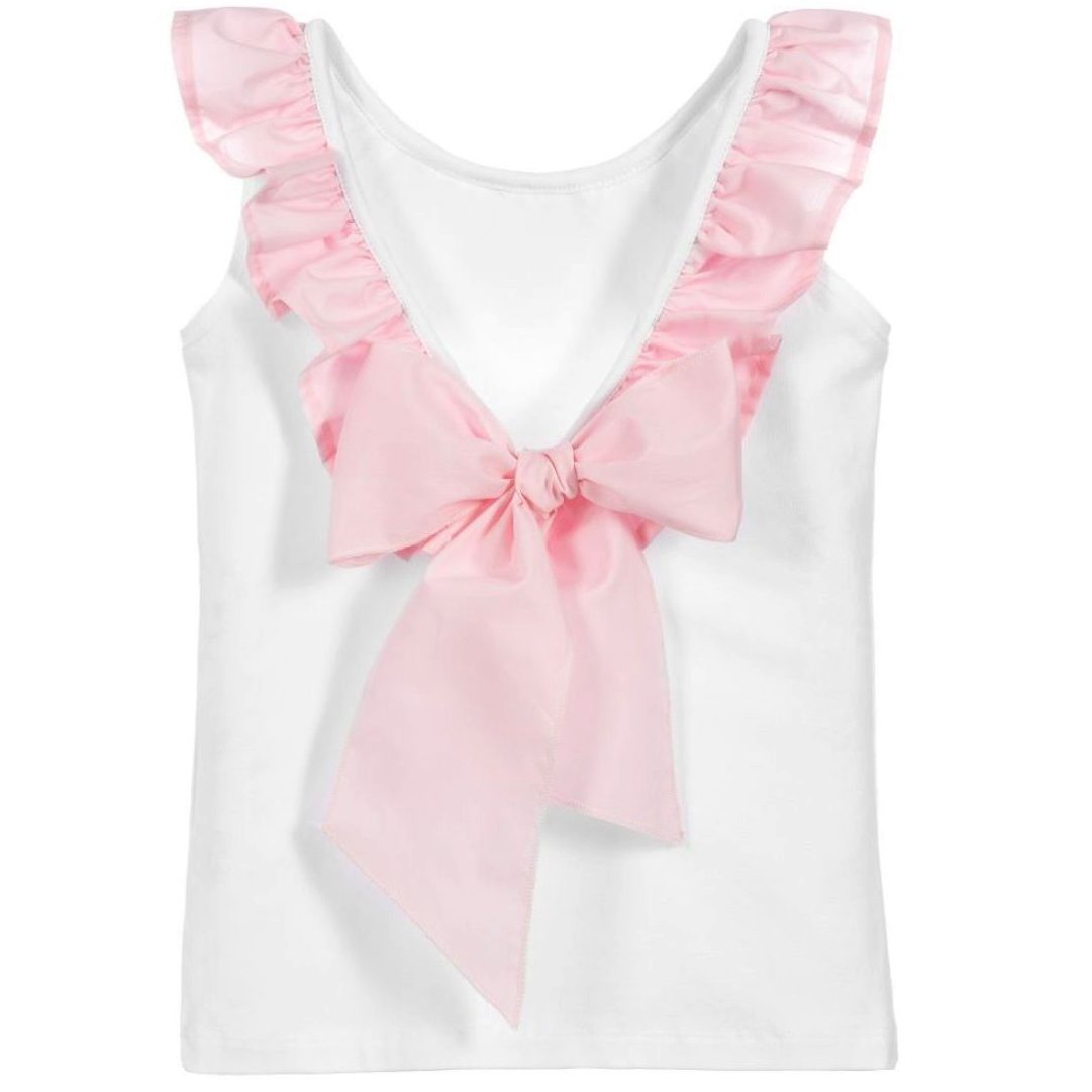 White Back Bow Tank & Pink Pleated Skirt