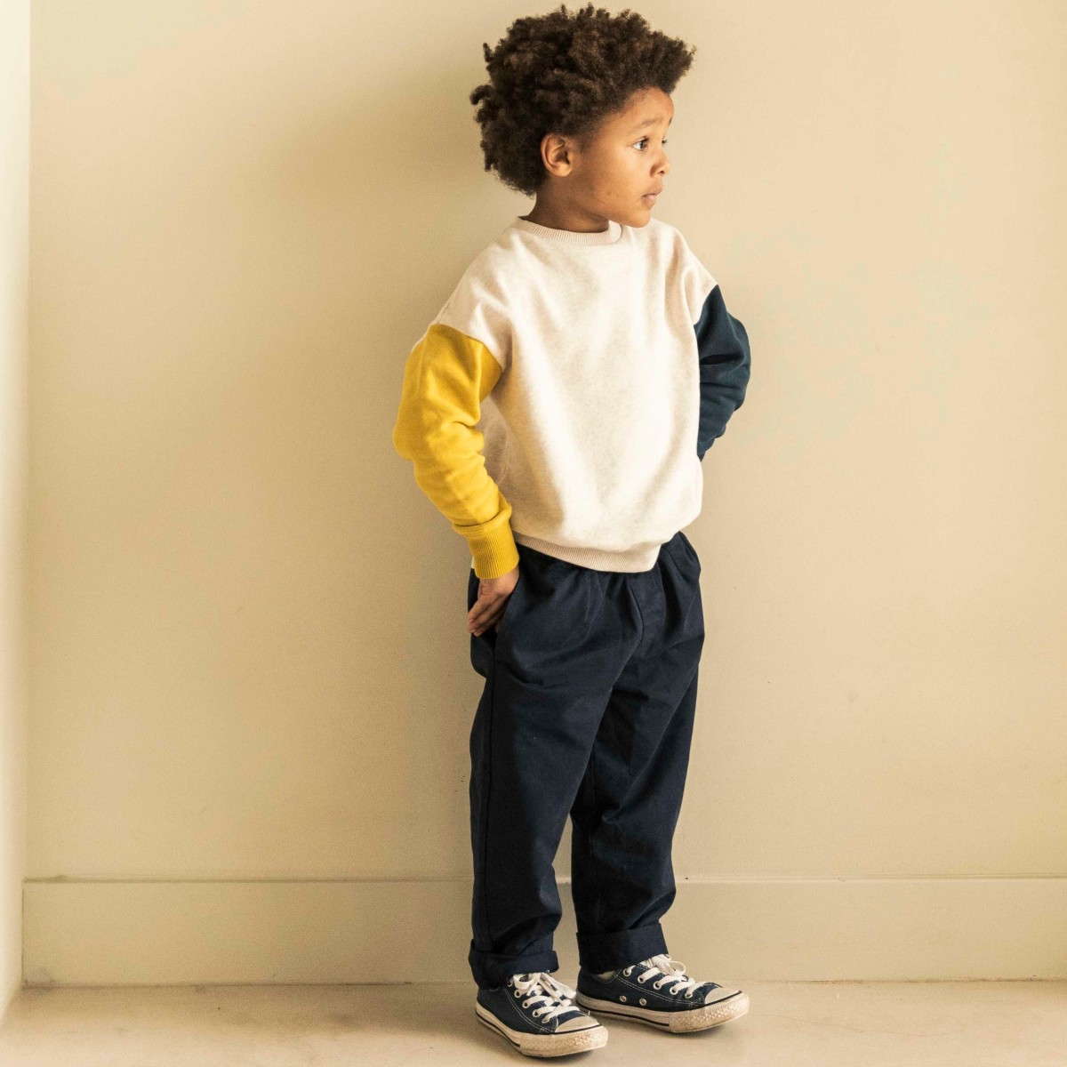 Lucky Bird Sweater Ecru Melange Gold Blue