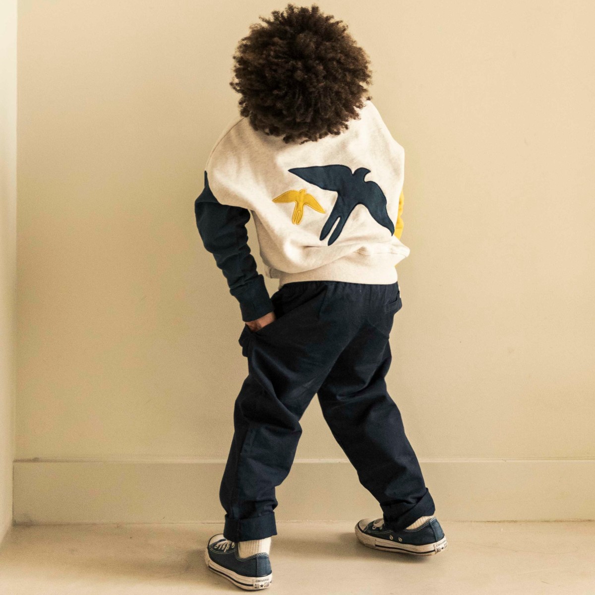 Lucky Bird Sweater Ecru Melange Gold Blue
