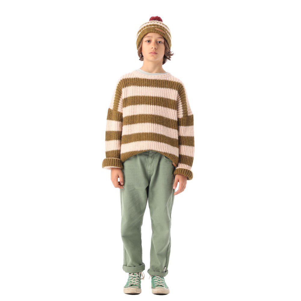 Knitted Sweater | Green & Ecru Stripes