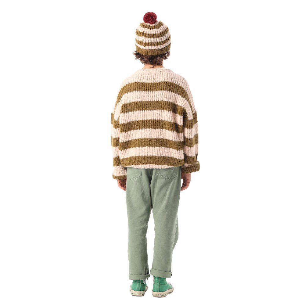 Knitted Sweater | Green & Ecru Stripes