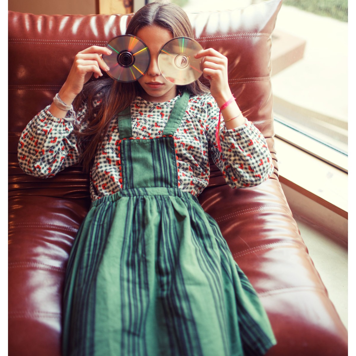 Blouse Green Checkered W/ Flowers