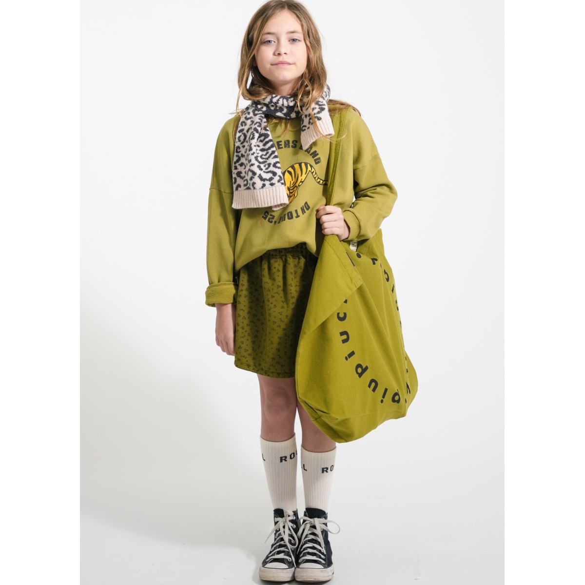 Sweatshirt Olive Green W/ Tiger Print