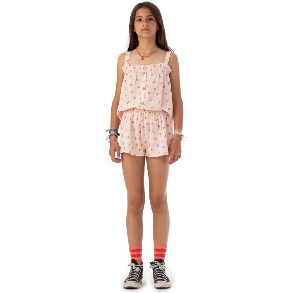 Top W/ Straps | Light Pink Stripes W/ Little Flowers