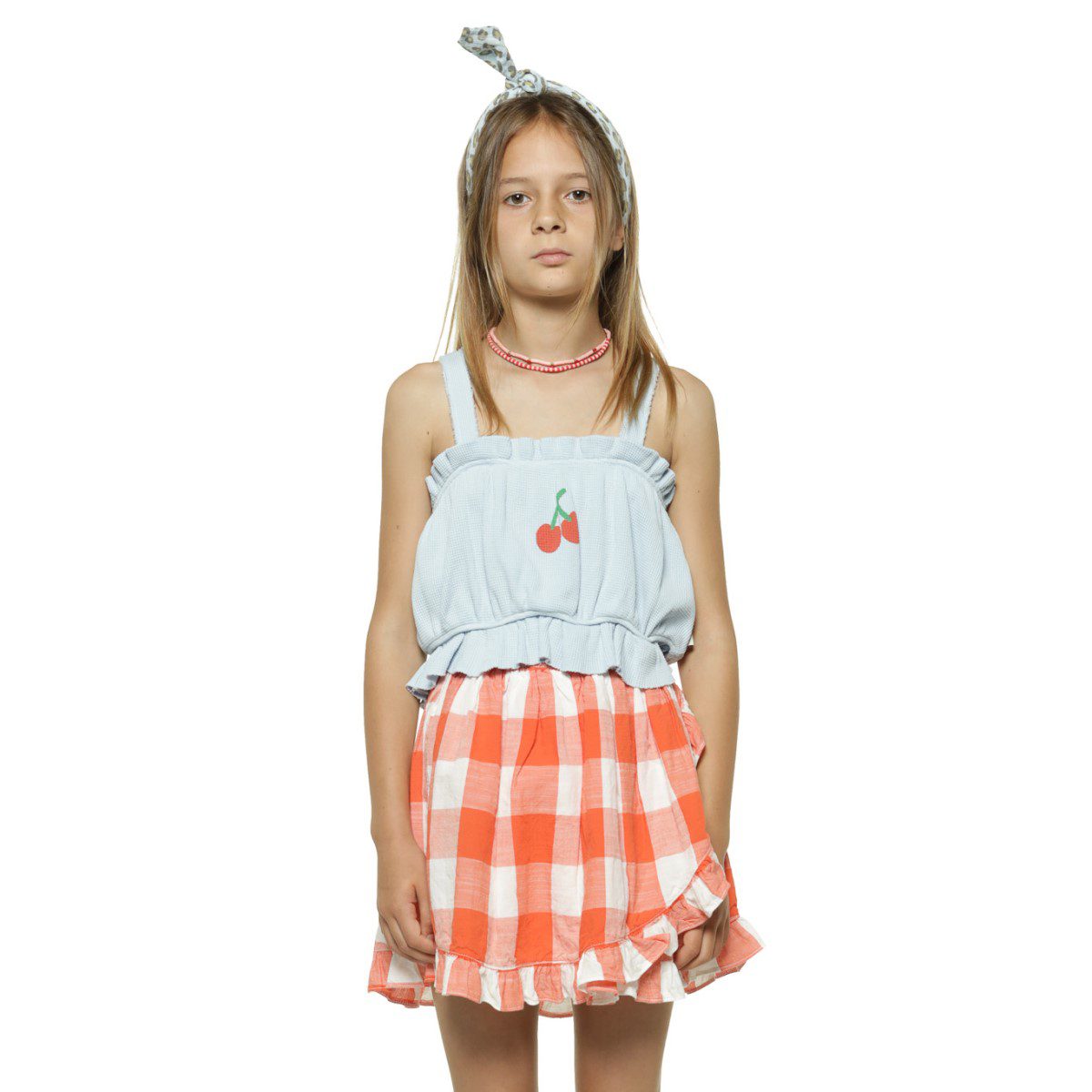 Short Skirt with Ruffles | Red & White Checkered