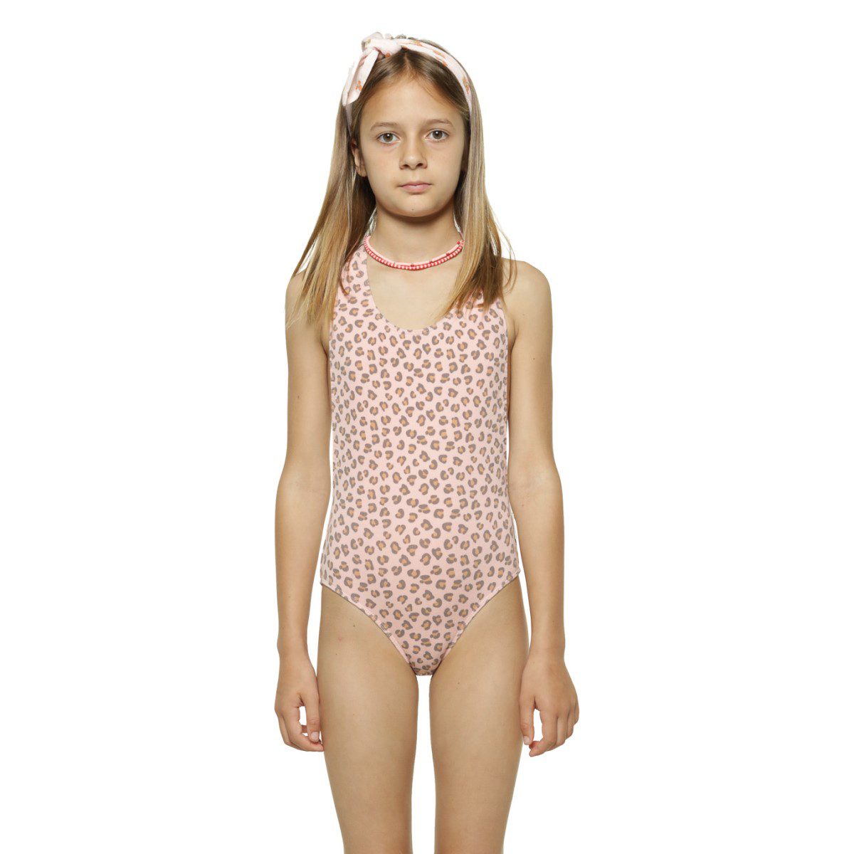 Swimsuit W/ Back Bow | Light Pink W/ Animal Print