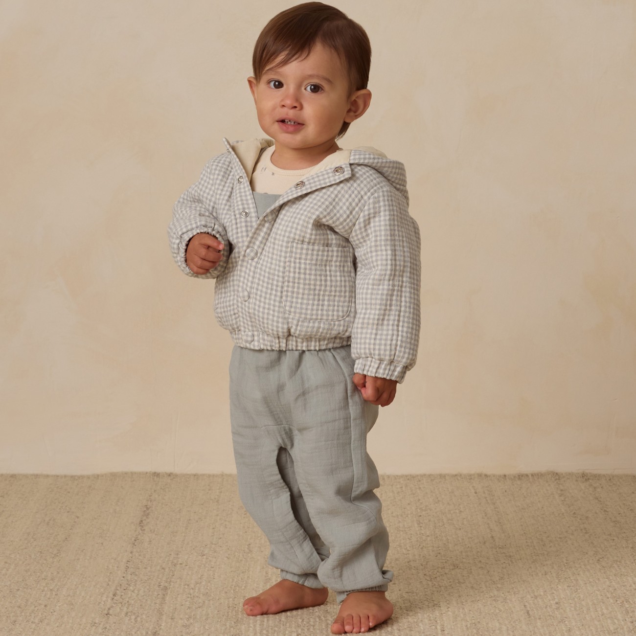 Hooded Woven Jacket Blue Gingham