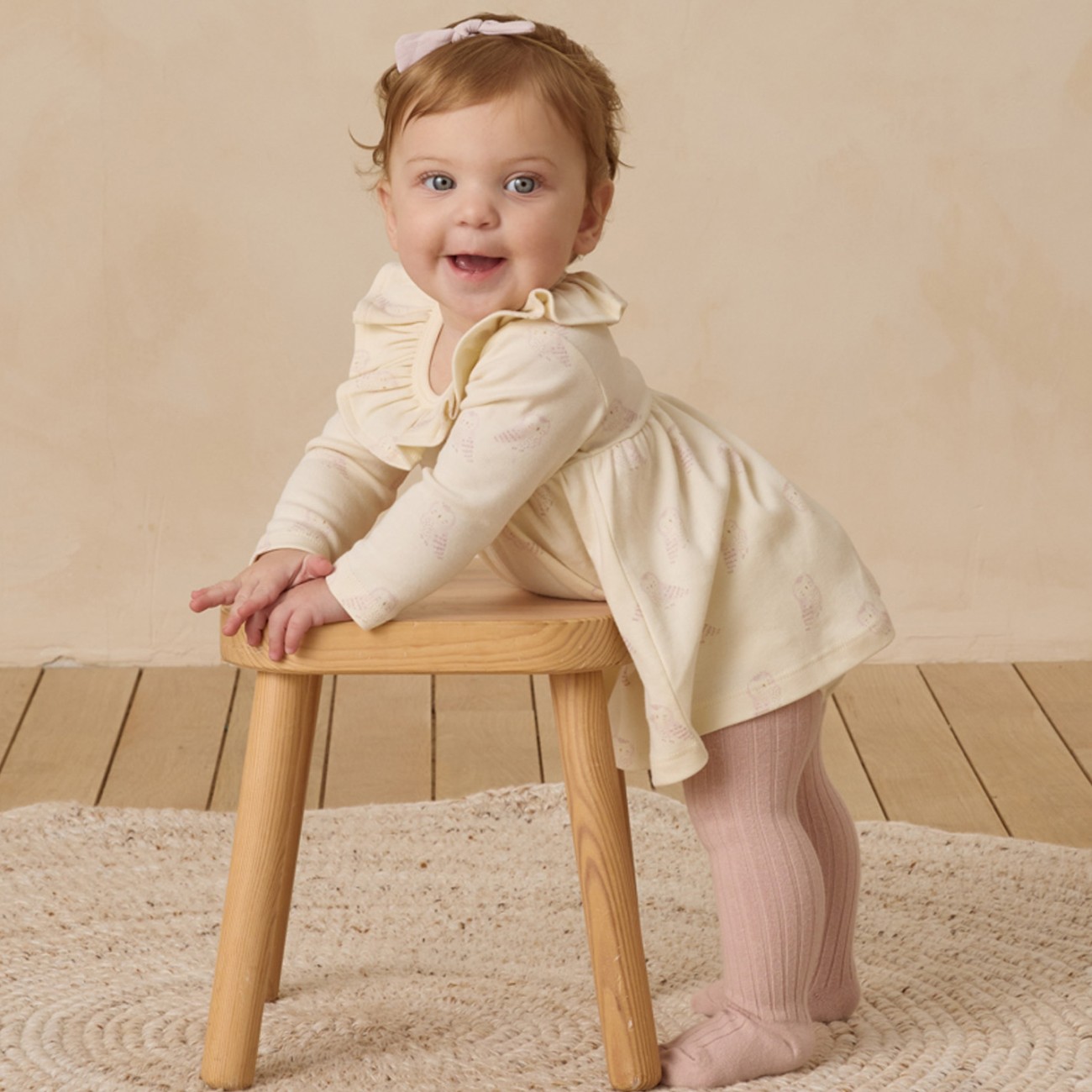Ruffle Collar Jersey Dress Snow Owls
