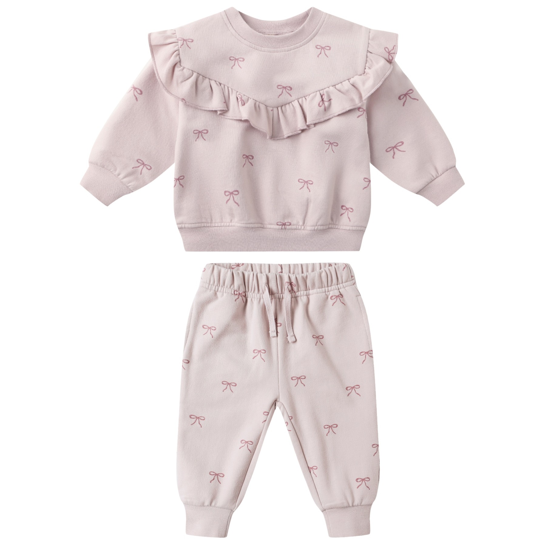 Ruffle Fleece Sweatshirt & Relaxed Fleece Sweatpant Bows