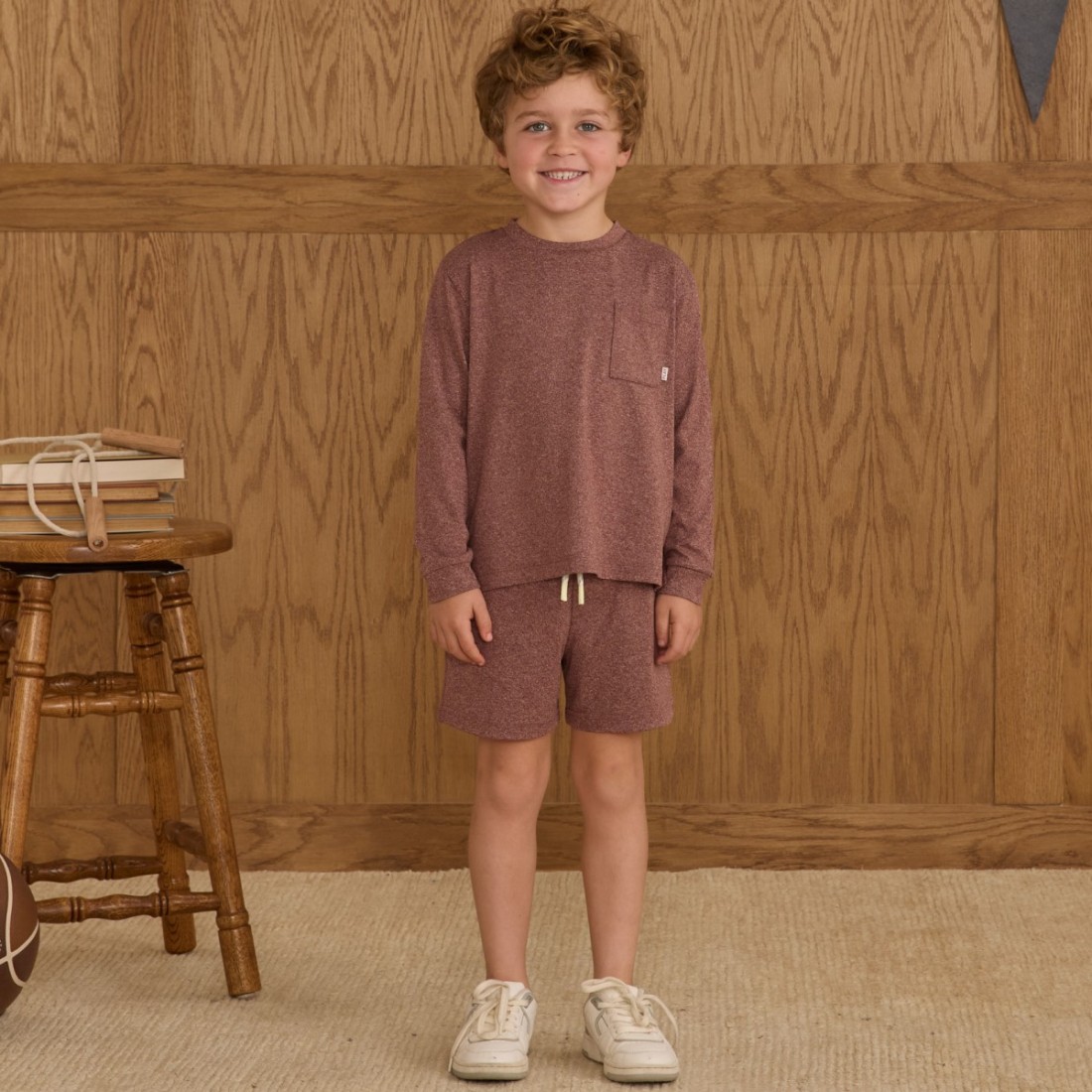 Long Sleeve Pocket Tee & Oceanside Tech Short Heathered Burgundy