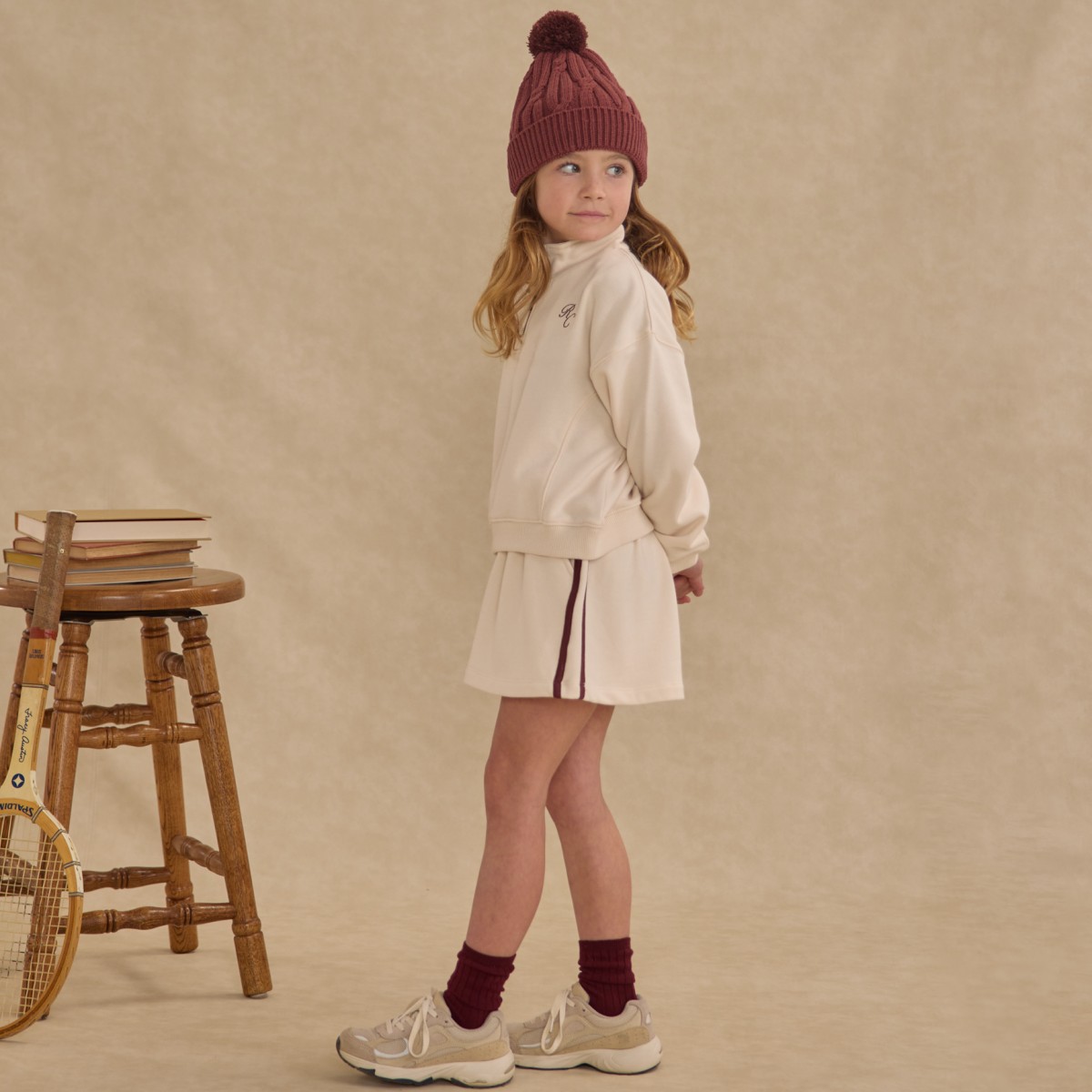 Half Zip Sweatshirt & Sports Skirt Natural