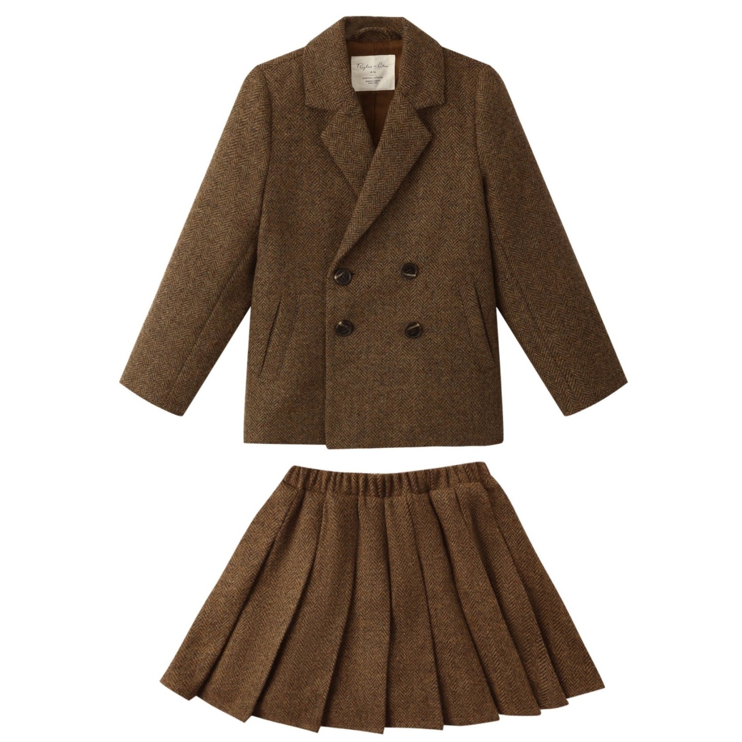 Double Breasted Blazer & Pleated Mini Skirt Rustic Plaid
