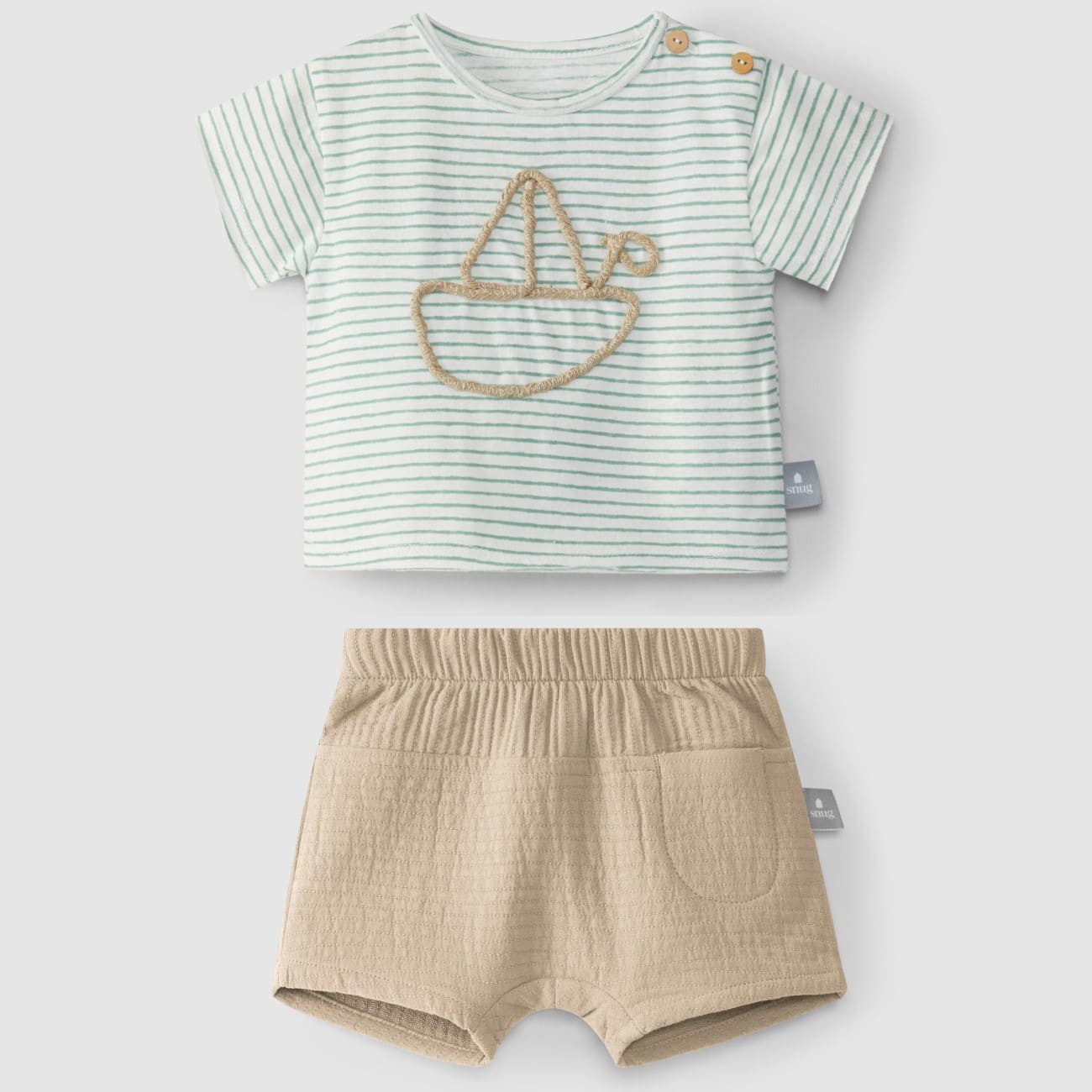 Embroidered T-Shirt W/ Drawstring & Plain Shorts W/ Pocket