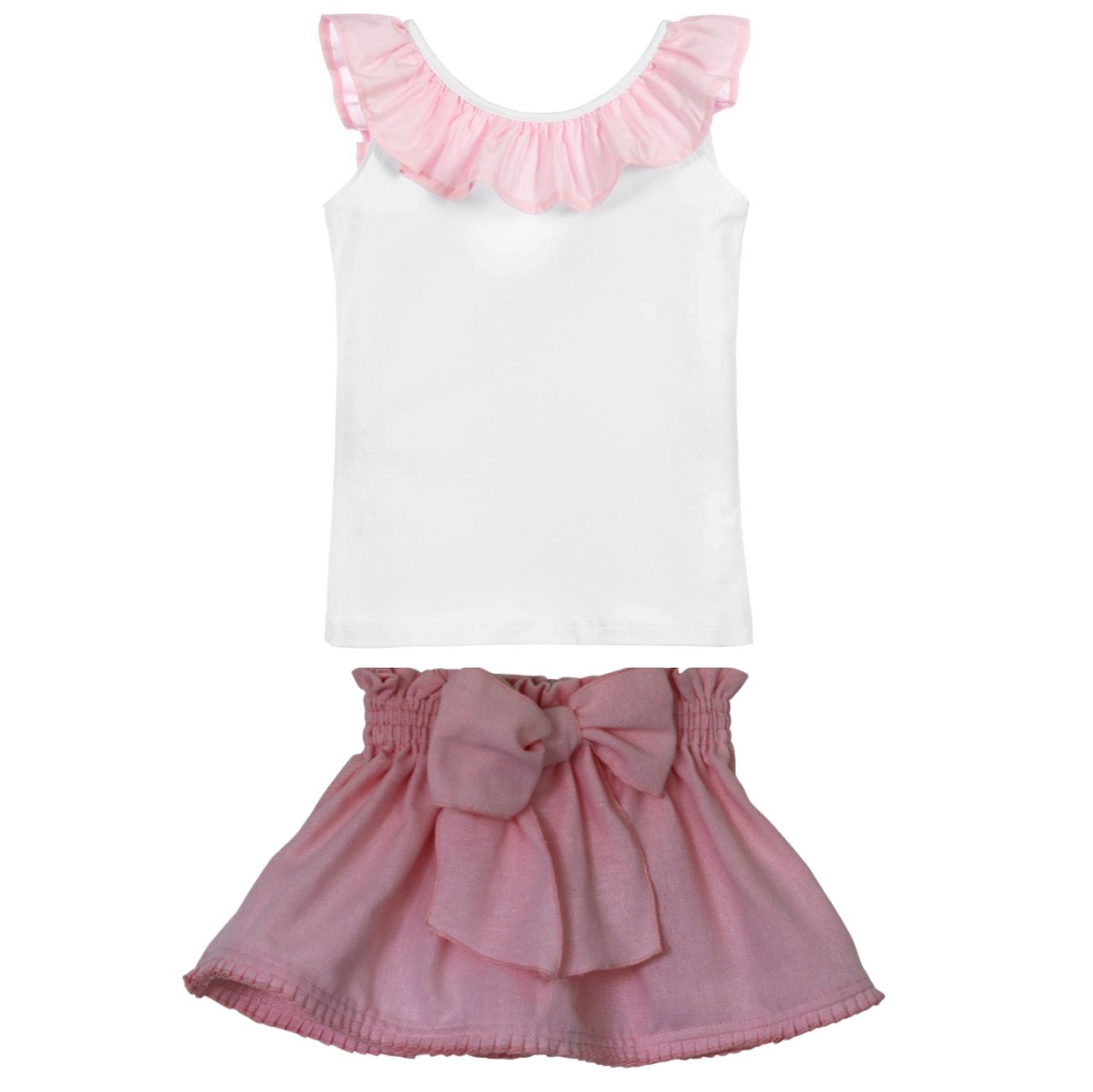 White Back Bow Tank & Pink Pleated Skirt