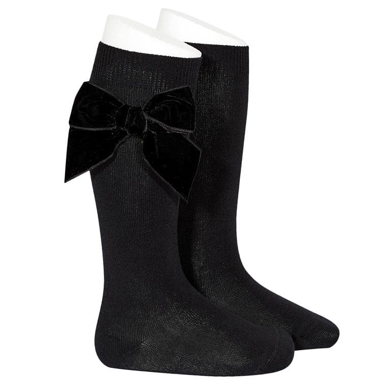 Knee High Socks W/ Velvet Side Bow | Black (900) – Ivy Babies